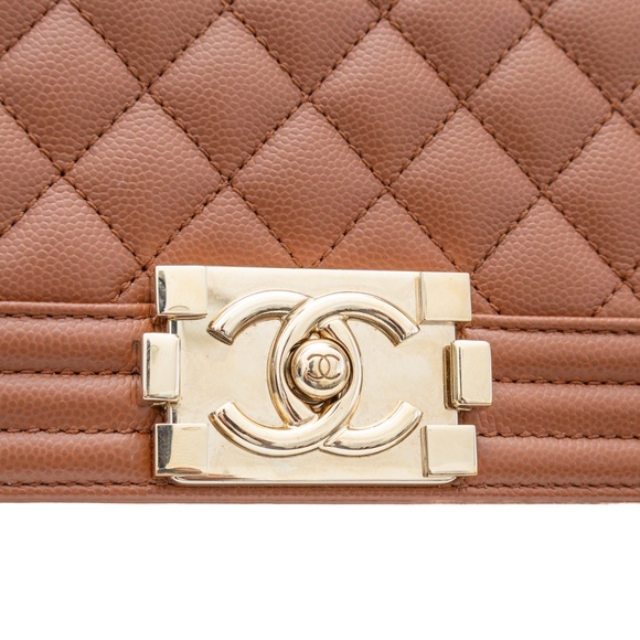 RARE Chanel Boy Bag Medium – Caramel Quilted Caviar Leather with Gold Hardware - Picture 12 of 14